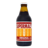 A bottle of Supermalt - Original Non Alcoholic Malt Drink - 330ml on a white background.